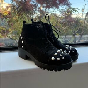 Topshop Black Pearl-Embellished Women's heeled Boots
